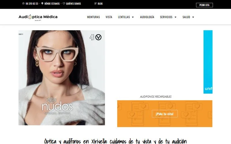 Página de inicio de la web de Audióptica Médica