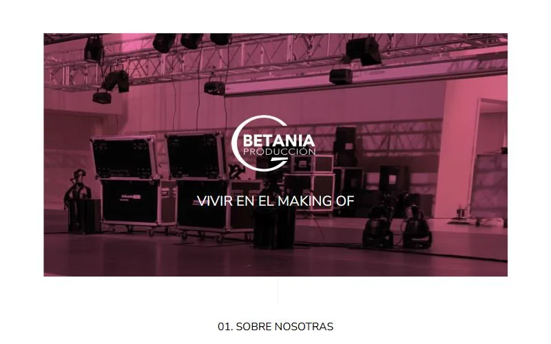 Página de inicio de la web de Betania Producción de Eventos