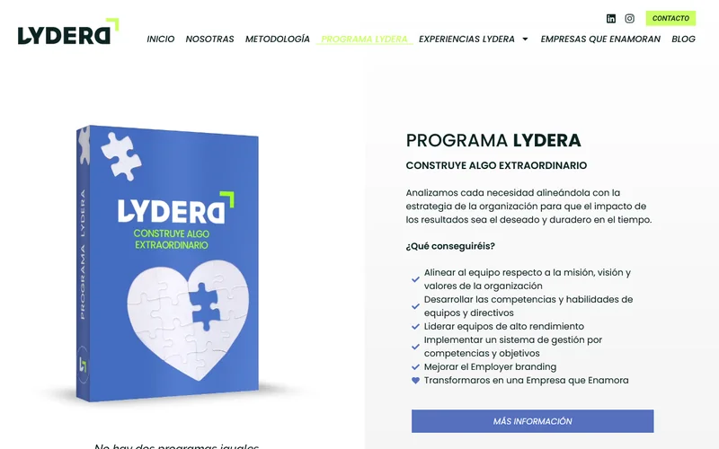 Página de inicio de la web de Lydera