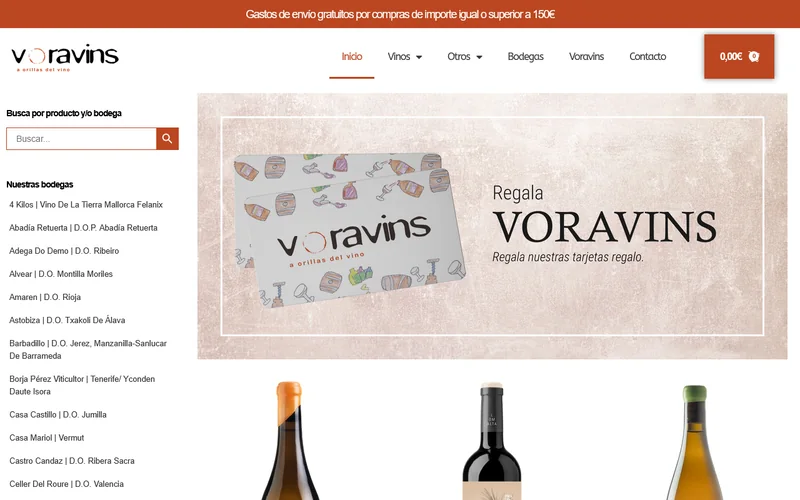 Página de inicio de la web de Voravins