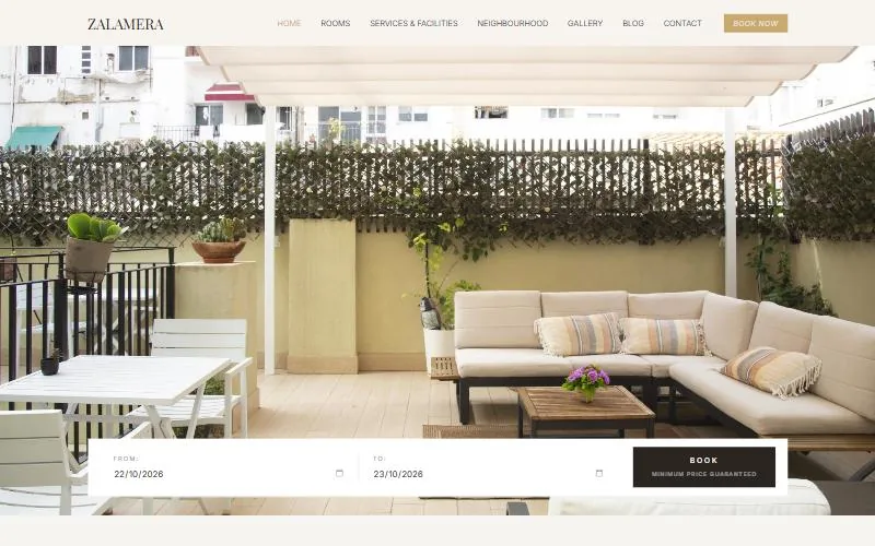 Página de inicio de la web de Zalamera BnB